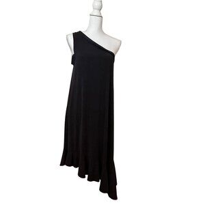 Moulinette Soeurs Raneri One Shoulder Dress Modal Ruffled Hem Detail Dark Gray S